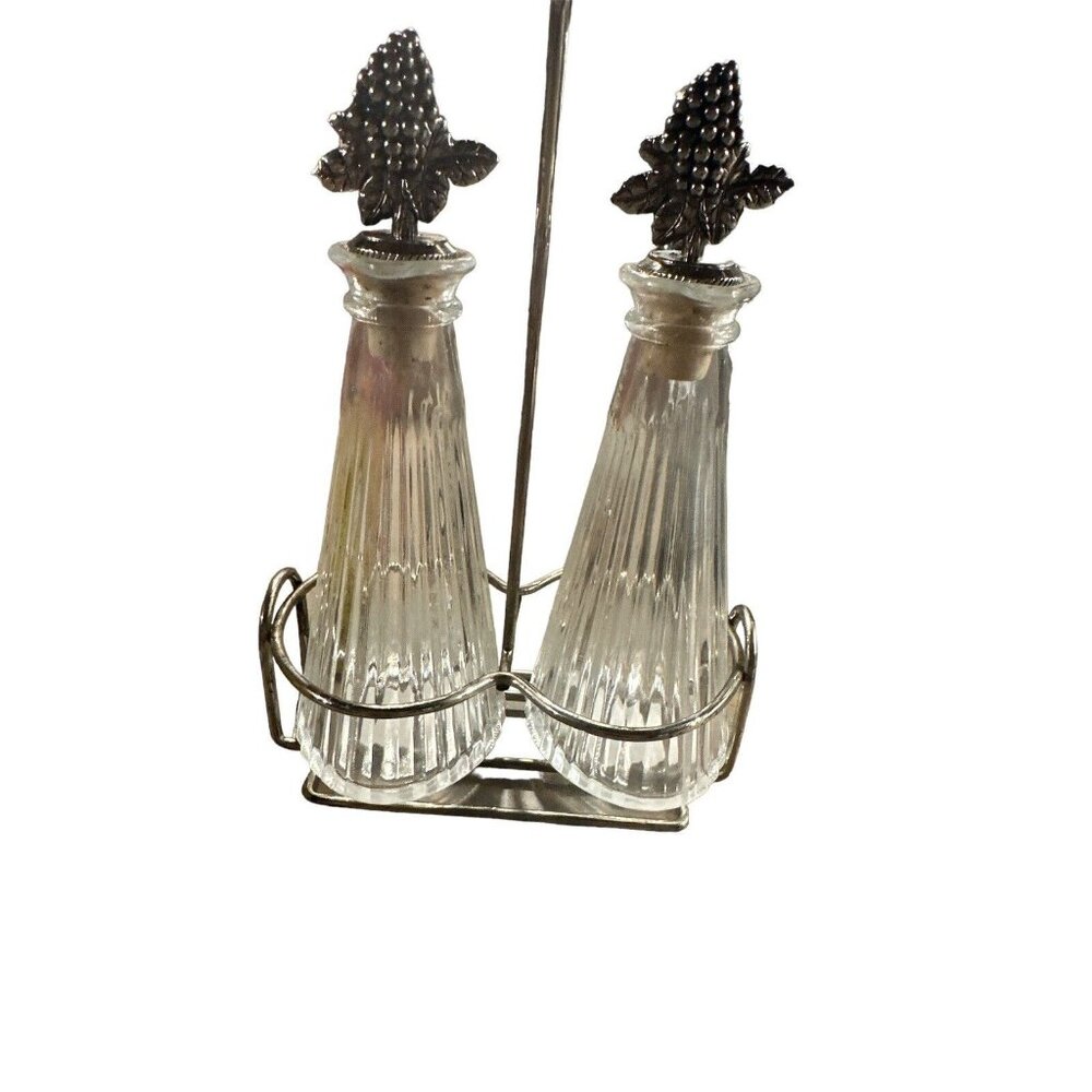 Mikasa Diamond Fire Oil & Vinegar Crystal Set Silver‎ Plate Cruet Set